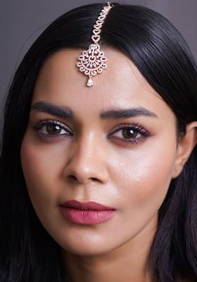 Rose Gold Artificial Stones And Beads Gold Plated Maangtikka