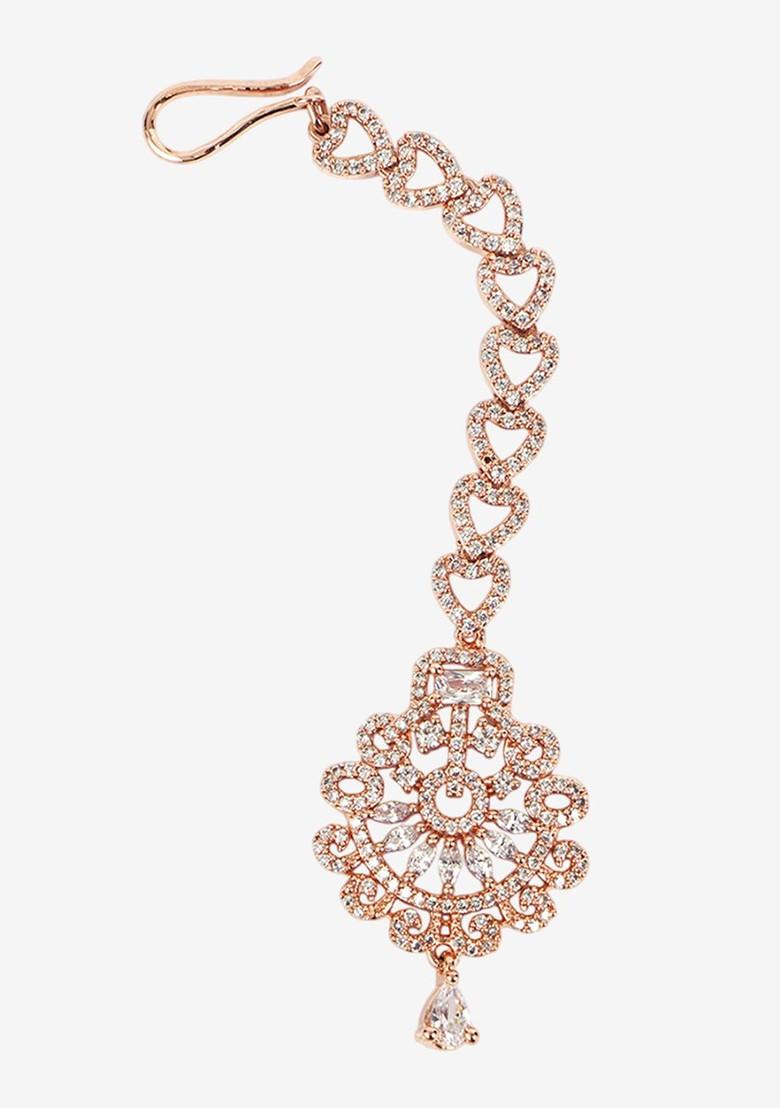 Rose Gold Artificial Stones And Beads Gold Plated Maangtikka