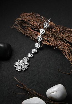 Silver Artificial Stones And Beads Rhodium Plated Maangtikka