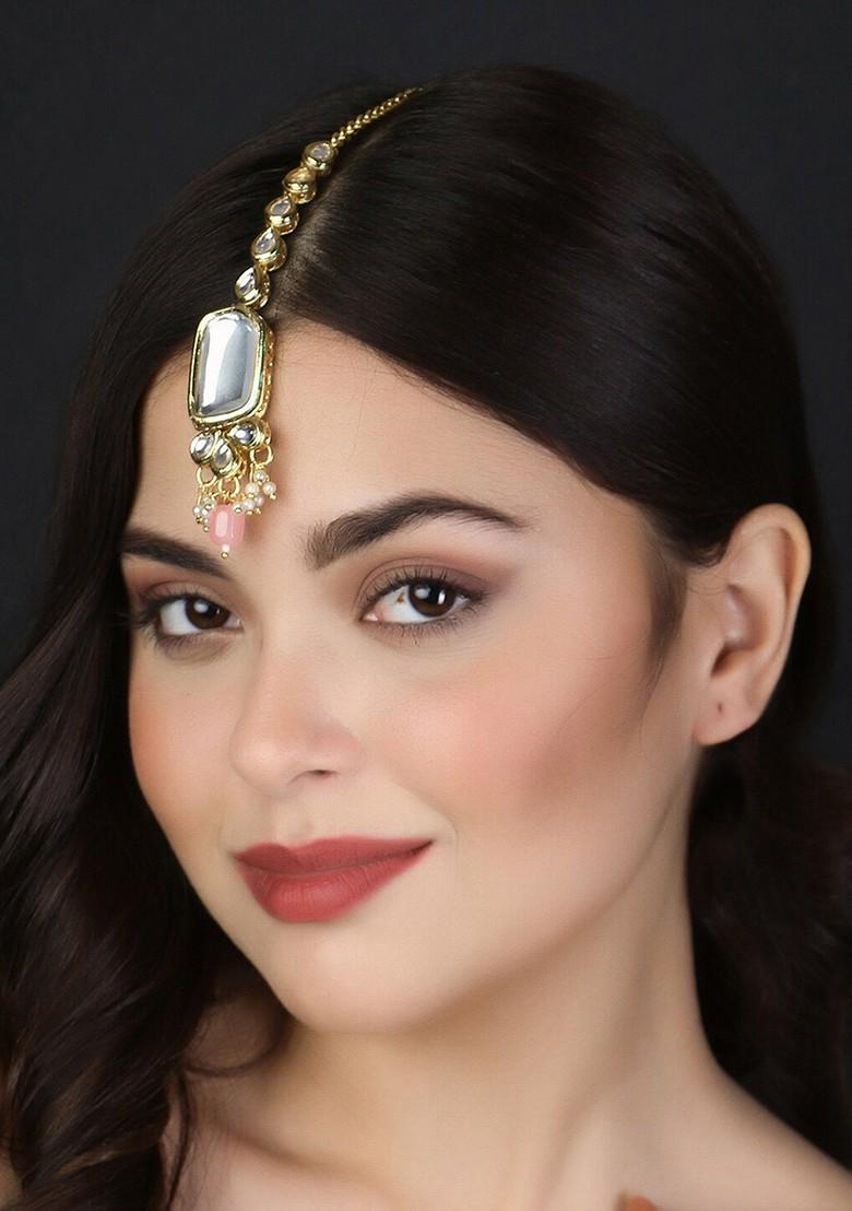 Gold Studded  And Beaded  Gold Plated Maangtikka