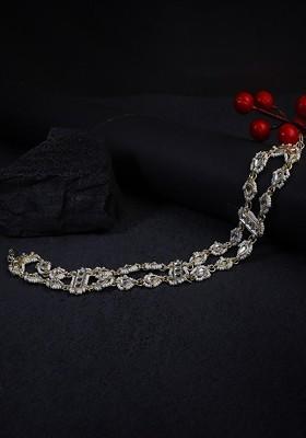 White Studded  And Beaded  Gold Plated Matha Patti