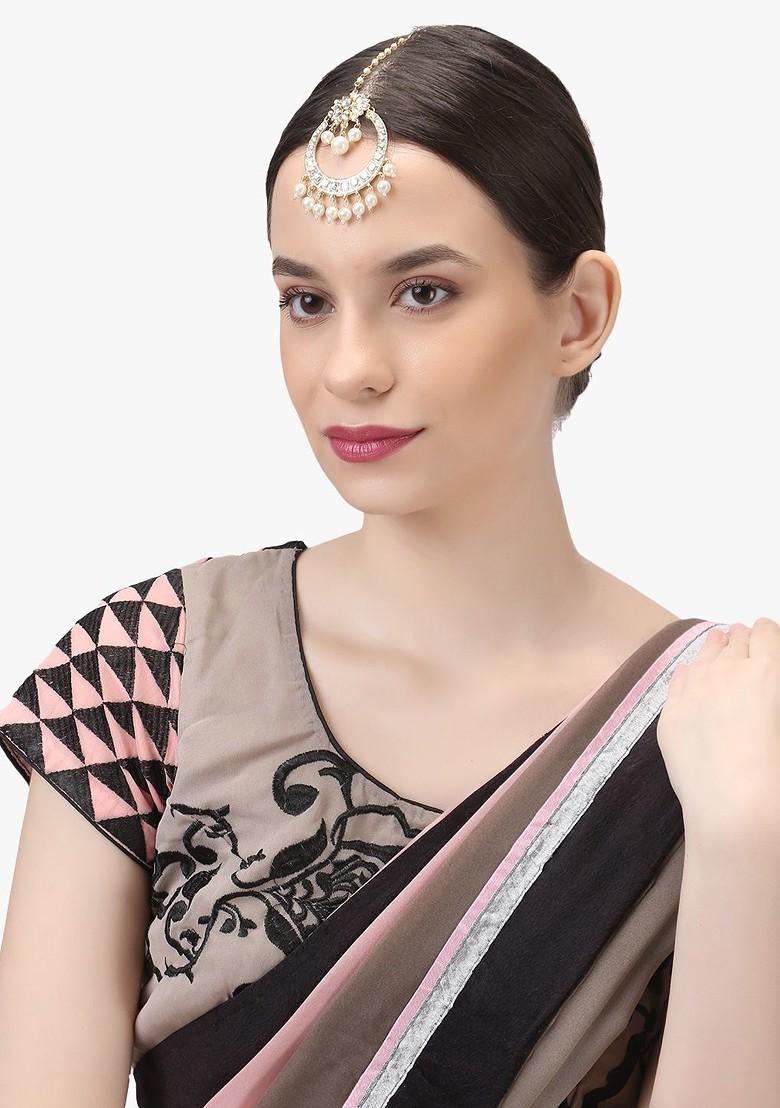 Gold Stone Studded And Beaded Gold Plated Maangtikka