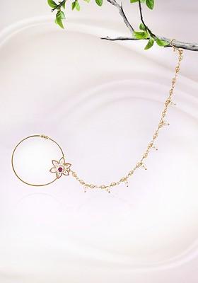 Gold Studded  And Beaded  Gold Plated Nosepin