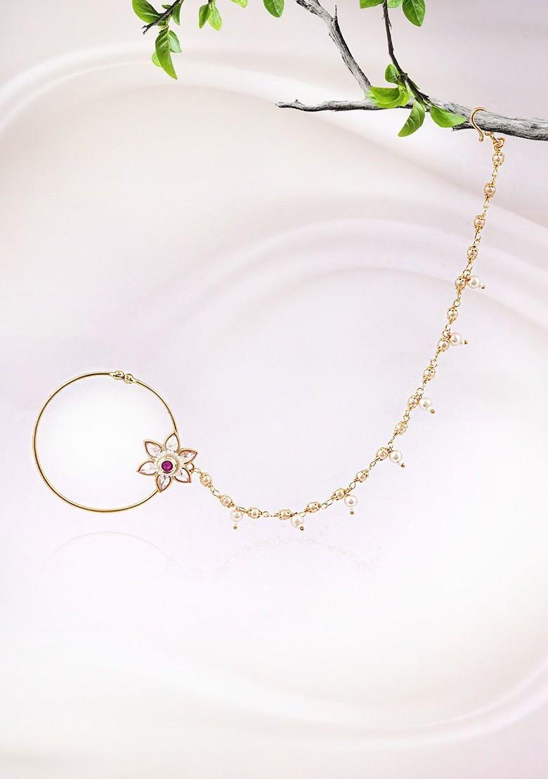 Gold Studded  And Beaded  Gold Plated Nosepin