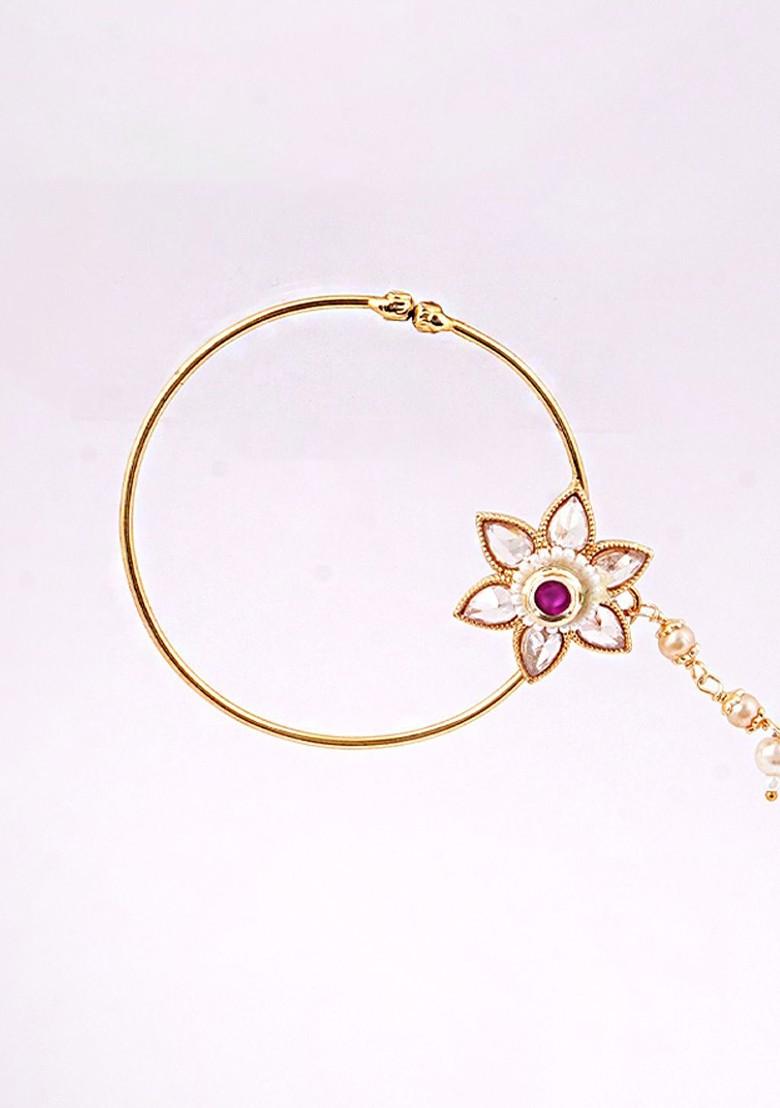 Gold Studded  And Beaded  Gold Plated Nosepin