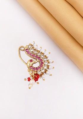 Gold Artificial Stones And Beads Gold Plated Nosepin