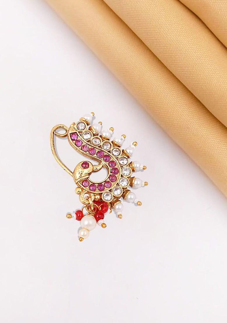 Gold Artificial Stones And Beads Gold Plated Nosepin