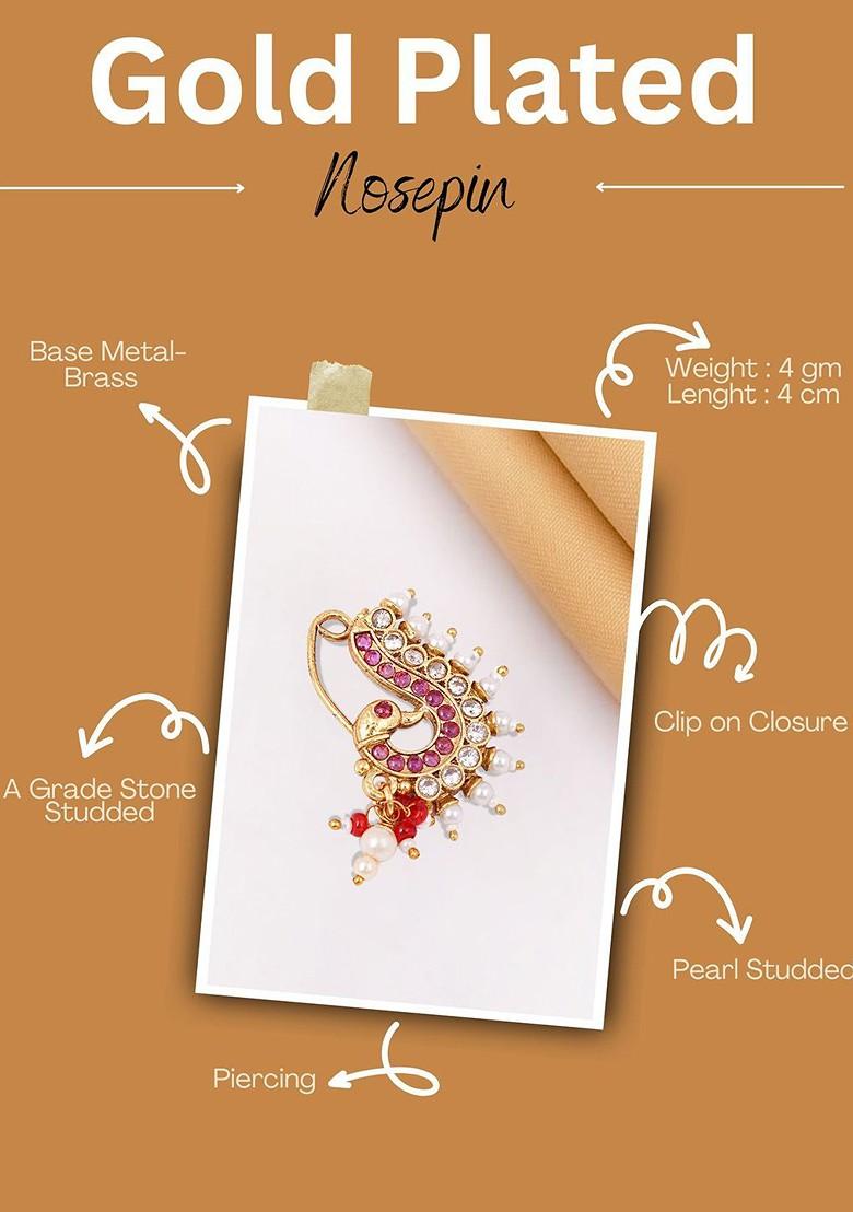 Gold Artificial Stones And Beads Gold Plated Nosepin