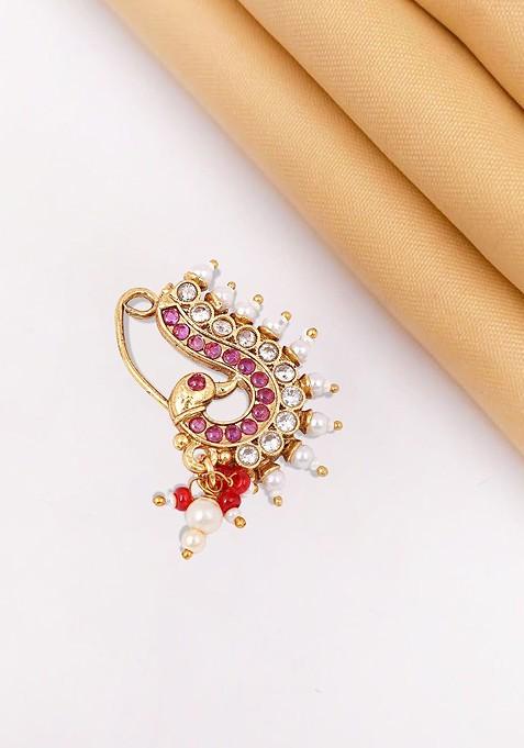 Gold Artificial Stones And Beads Gold Plated Nosepin