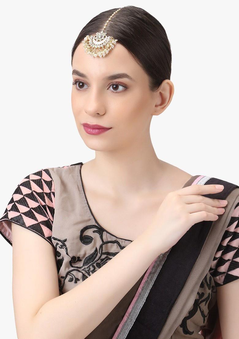 Gold Stone Studded And Beaded Gold Plated Maangtikka