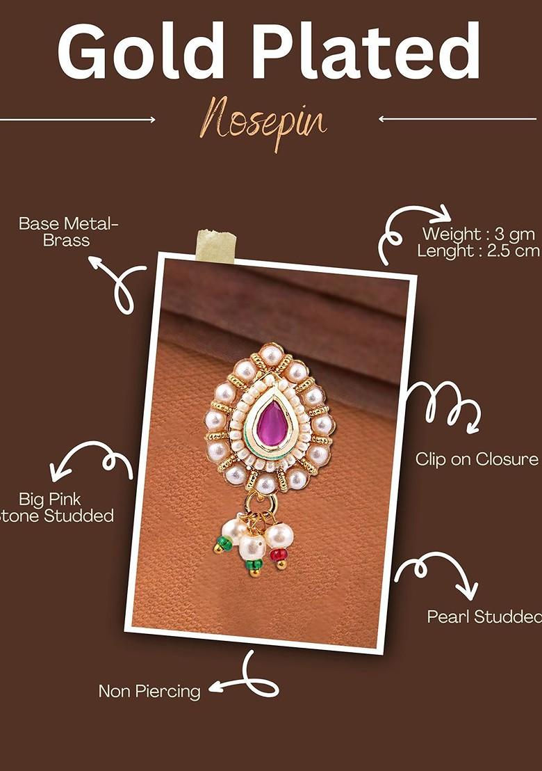 Gold Artificial Stones And Beads Gold Plated Nosepin