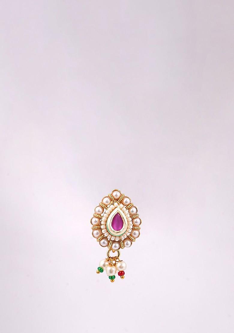 Gold Artificial Stones And Beads Gold Plated Nosepin