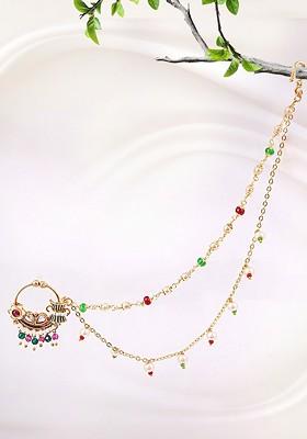 Gold Artificial Stones And Beads Gold Plated Nosepin