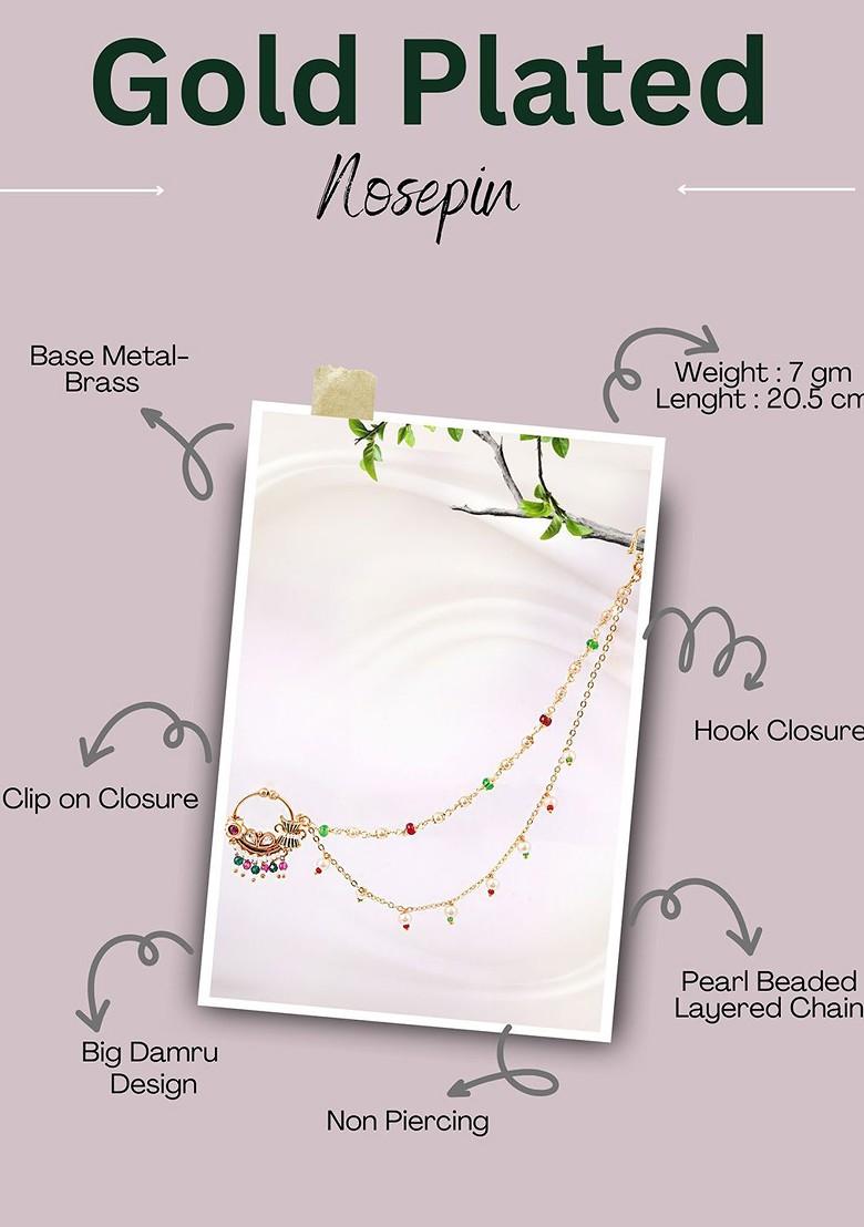 Gold Artificial Stones And Beads Gold Plated Nosepin