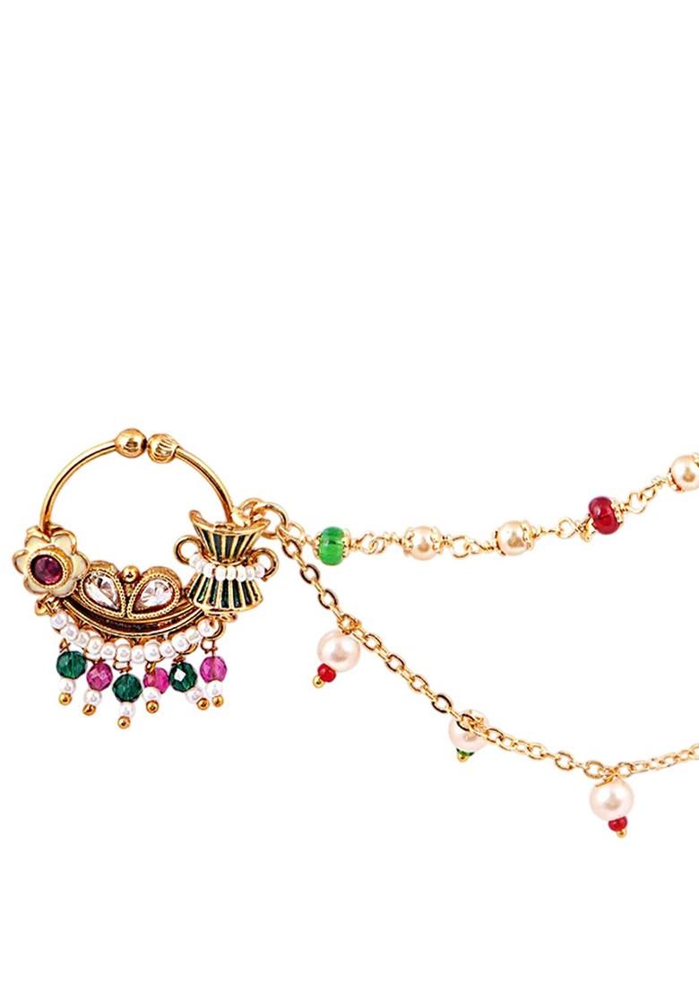 Gold Artificial Stones And Beads Gold Plated Nosepin