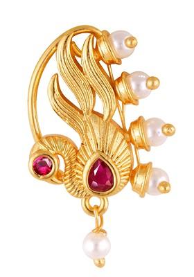 Gold Plated Alloy Cz Red Stone Maharashtrian Nath