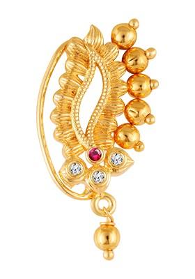 Gold Plated Pearl Bead Cz Red Stone Maharashtrian Nath