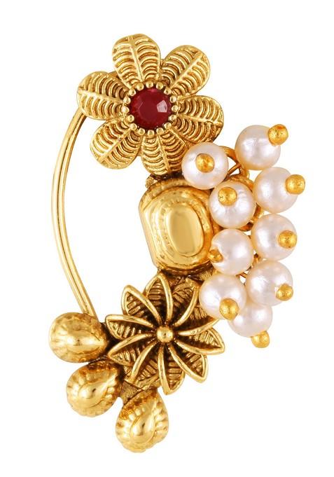 Gold Plated Alloy Artificial Stone Maharashtrian Nath