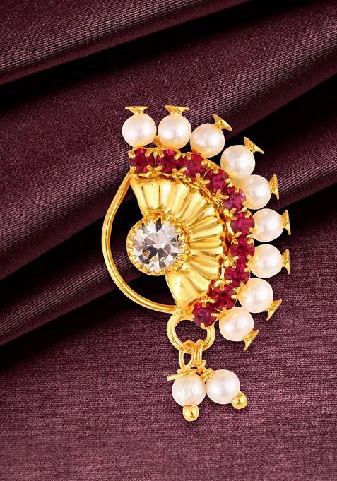 Gold Plated Bead Alloy Cz Artificial Stone Maharashtrian Nath