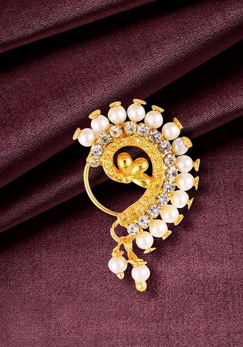 Gold Plated Alloy Cz Artificial Stone Maharashtrian Nath