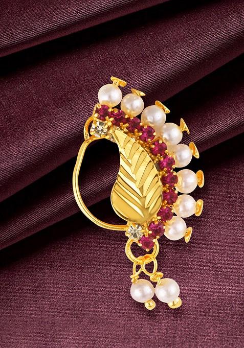 Gold Plated Pearl Bead Alloy Cz Artificial Stone Nath