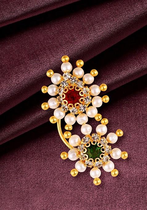 Gold Plated Bead Alloy Cz Artificial Stone Maharashtrian Nath