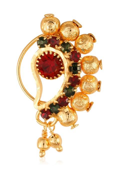 Gold Plated Alloy Cz Stone Maharashtrian Nath