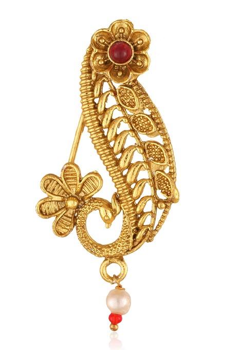 Gold Plated Bead Alloy Cz Stone Maharashtrian Nath