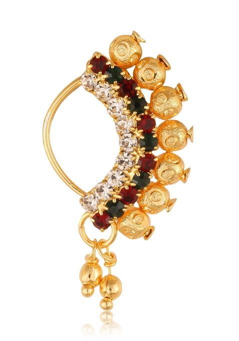 Gold Plated Alloy Cz Stone Maharashtrian Nath