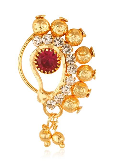 Gold Plated Bead Alloy Cz Stone Maharashtrian Nath