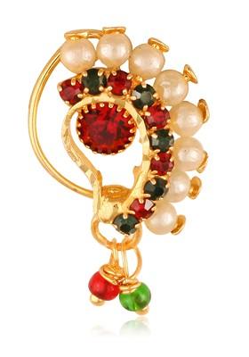 Gold Plated Bead Alloy Cz Stone Nath