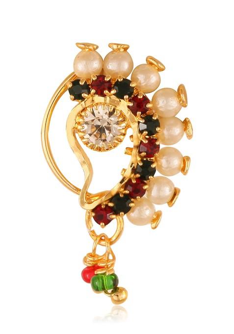 Gold Plated Bead Alloy Cz Stone Maharashtrian Nath