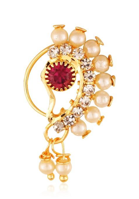 Gold Plated Bead Alloy Cz Stone Nath