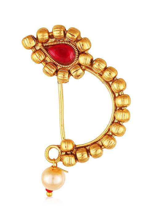 Gold Plated Bead Alloy Cz Stone Maharashtrian Nath