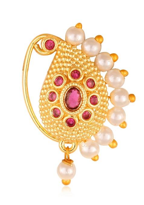 Gold Plated Alloy Cz Stone Maharashtrian Nath