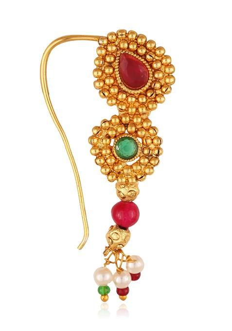 Gold Plated Bead Alloy Cz Stone Maharashtrian Nath