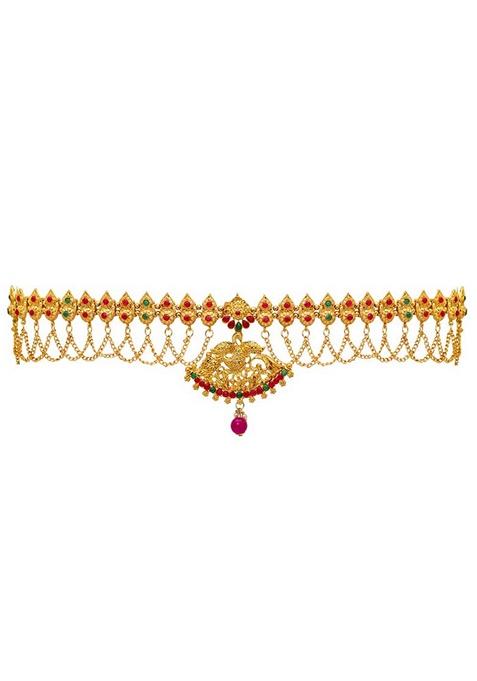 Fashion Women's Maroon & Green Color Glass Stone Kamarband Adjustable Chain main image 1