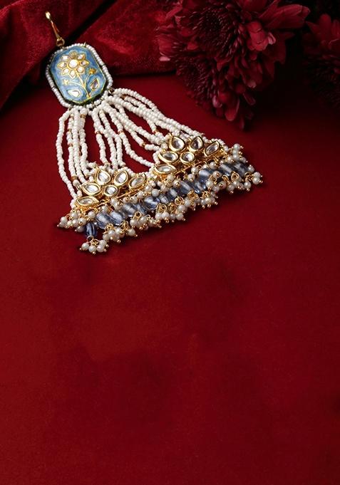 Blue Gold Plated Kundan Pearl Passa