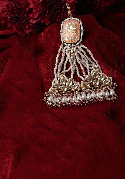 Red And Orange Gold Plated Kundan Pearl Passa