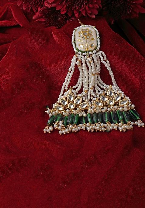 Green And Cream Gold Plated Kundan Pearl Passa