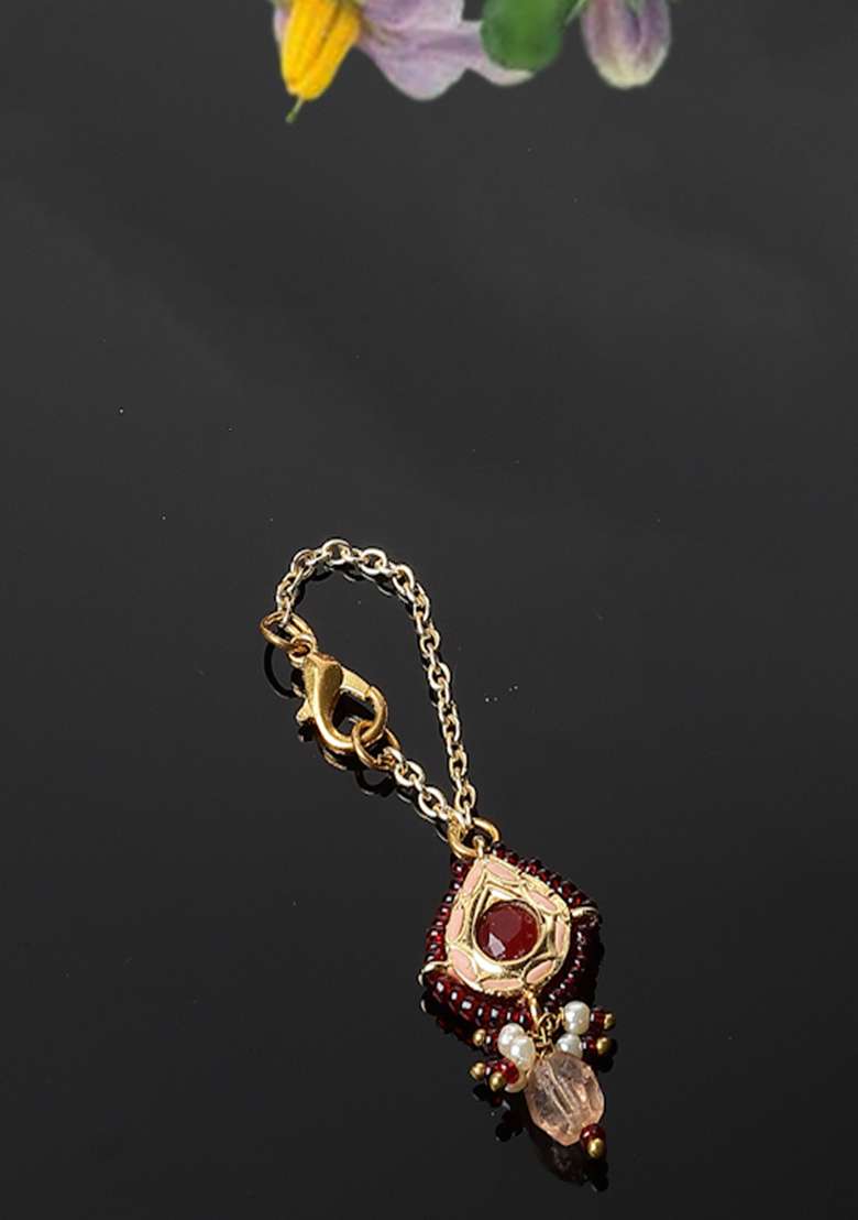 Red And Pink Gold Plated Pearl Natural Stone Adjustable Watch - Indya
