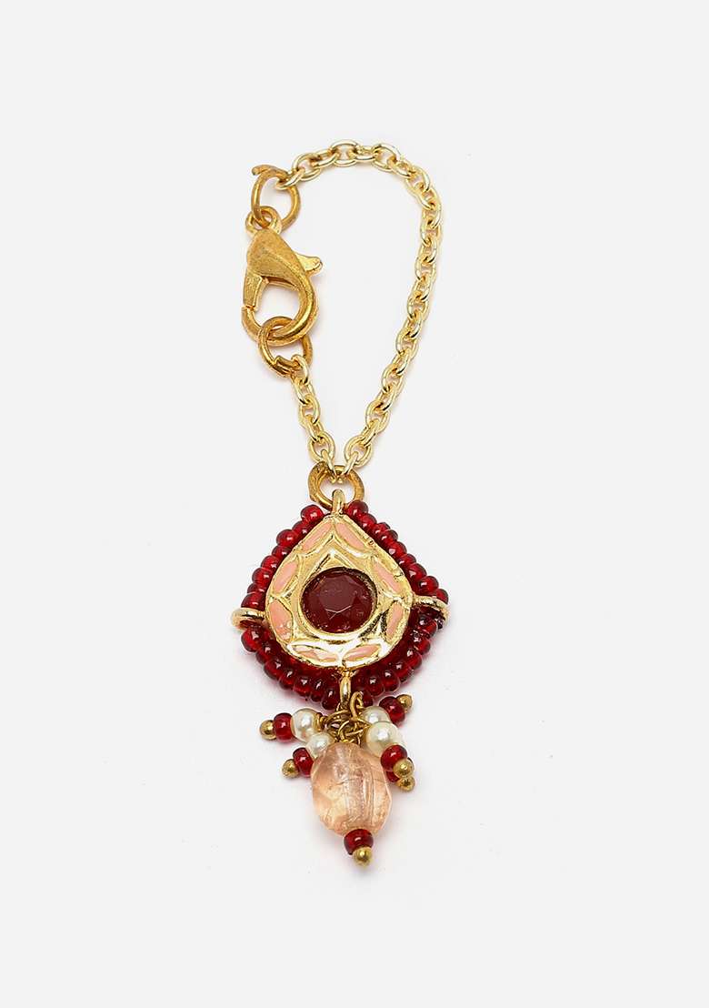 Red And Pink Gold Plated Pearl Natural Stone Adjustable Watch - Indya