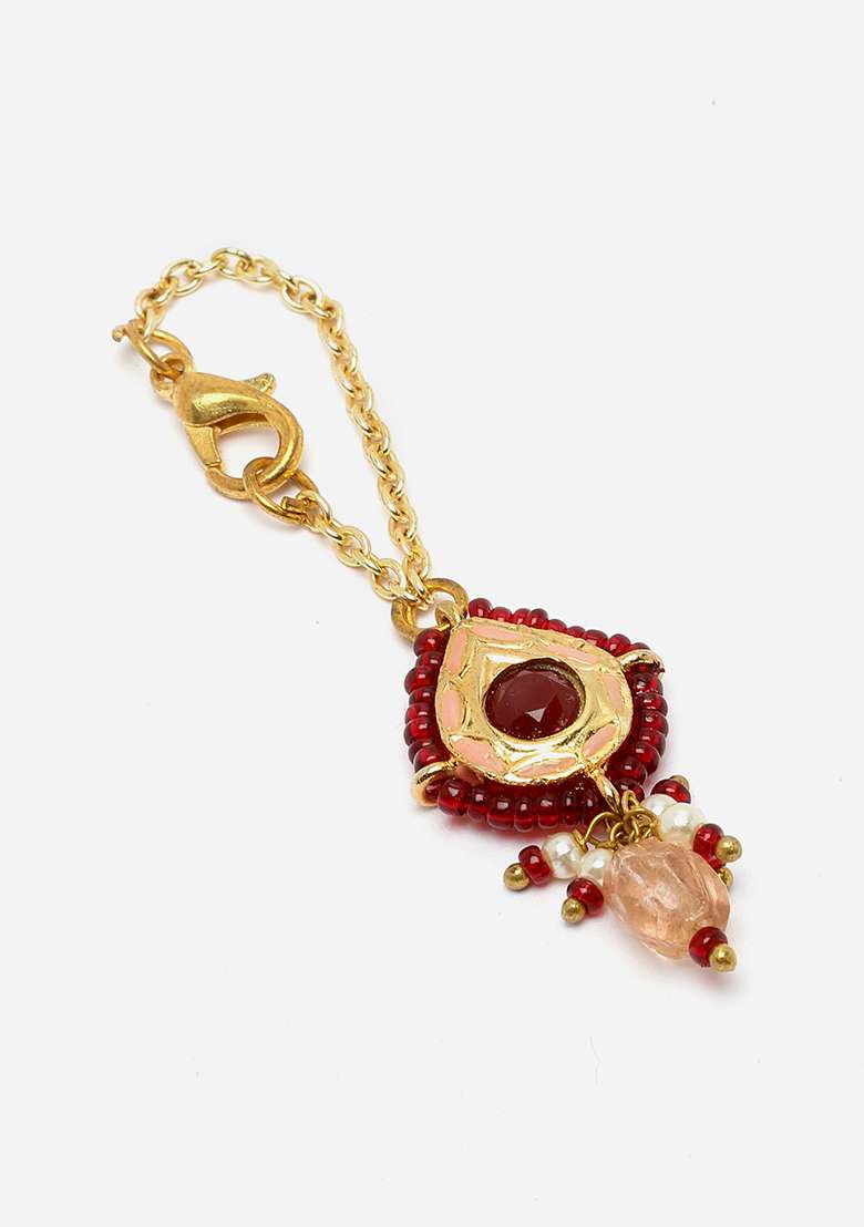 Red And Pink Gold Plated Pearl Natural Stone Adjustable Watch - Indya