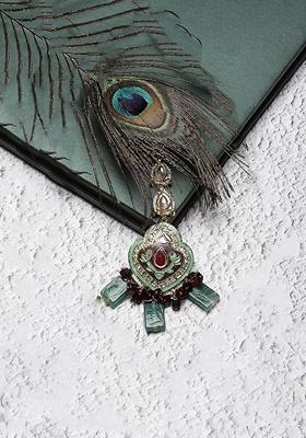 Blue And Grey Gold Plated Kundan American Diamond Maangtika