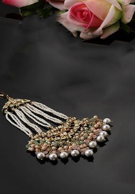 Green And Peach Gold Plated Kundan Pearl Passa
