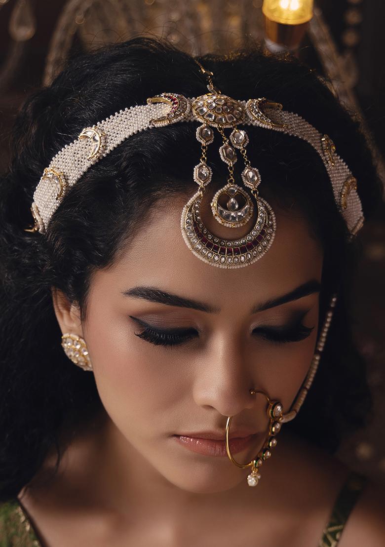 Gold Plated Mughal Splendor Maang Tikka - Indya