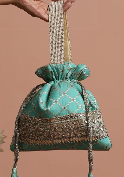 Mint Green Brocade Potli Bag