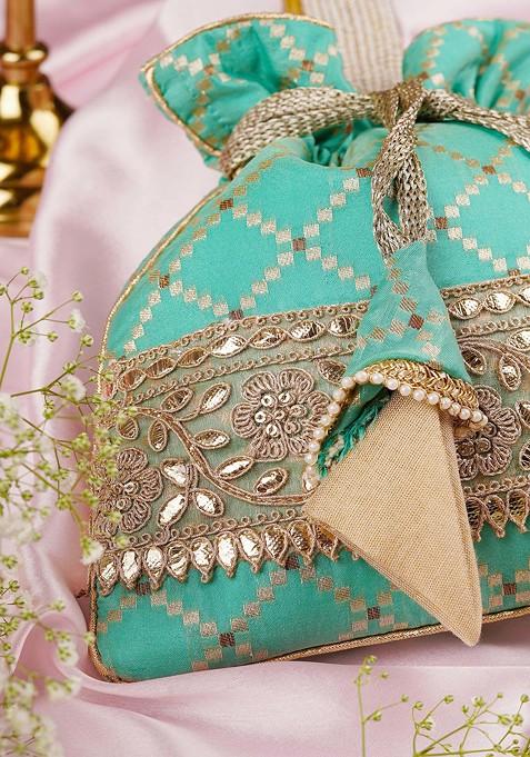 Mint Green Brocade Potli Bag