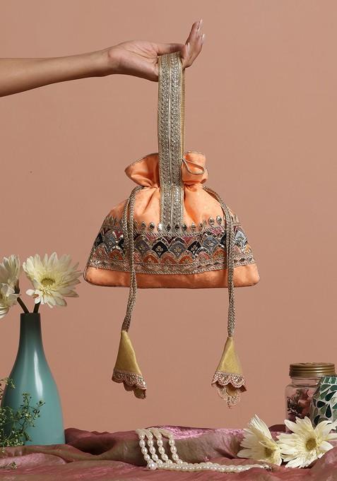 Peach Brocade Potli Bag