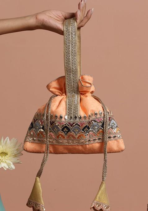 Peach Brocade Potli Bag